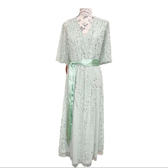 Frock and Frill embellished midi dress in sage green - Picture 1 of 10